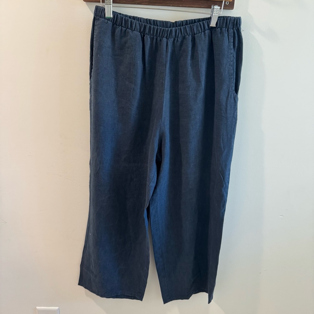 Flax Wide Leg Linen Pants in Navy Blue
